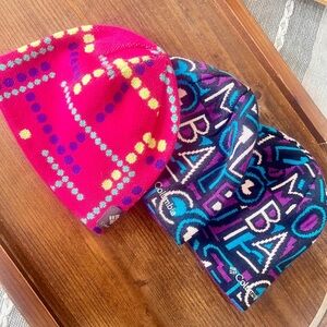 Set of 3 Columbia Kids Bright Pink and Multi-Color Reversible Knit Beanies